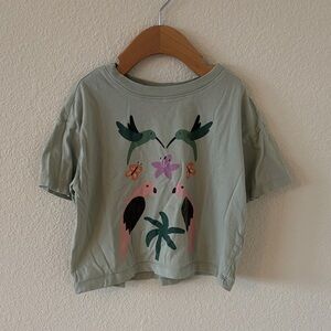 Hanna Andersson Green Tee with Tropical Bird Print Size 4
